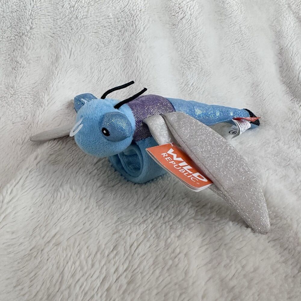 Wild Republic Huggers Dragonfly Plush Slap Bracelet Stuffed Animal Blue 8"